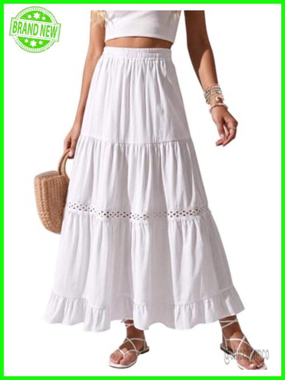 100% Cotton Womens Long Maxi Tiered A-Line Boho Skirt
